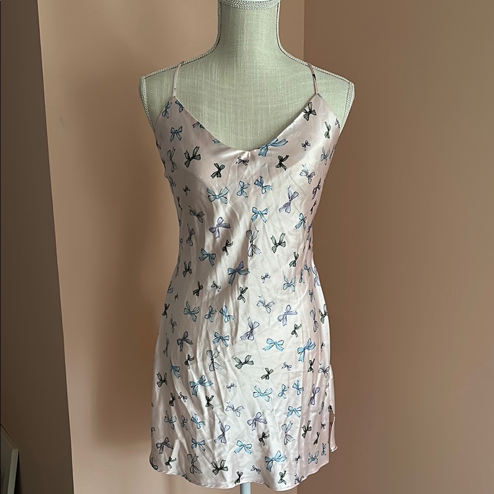 Silky Pink Blue nightgown lingerie Bow Coquette Shabbychic Soft girly ballerina